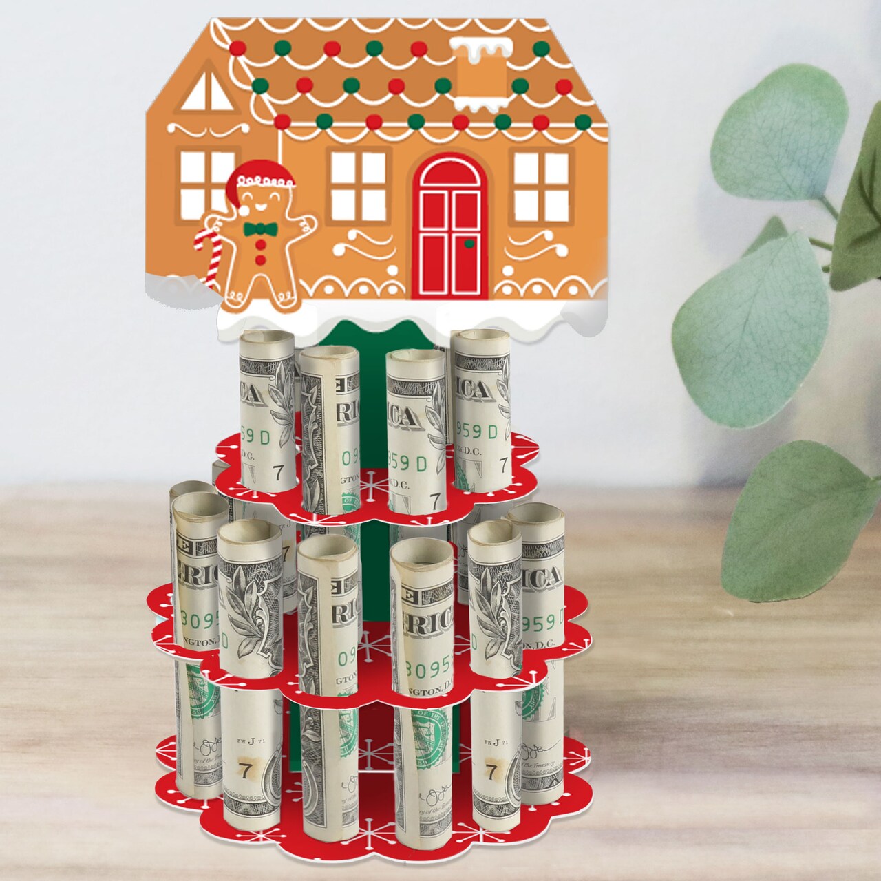 Big Dot of Happiness Gingerbread Christmas - DIY Gingerbread Man Holiday Party Money Holder Gift - Cash Cake